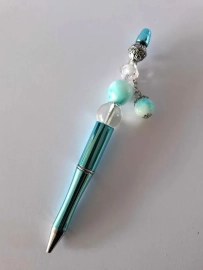 Mint Metalic pen - met kraal hanger